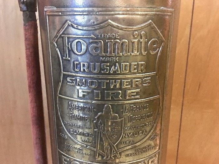 Antique Foamite Mark Crusader fire extinguisher converted into table lamp