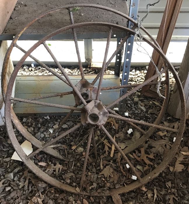 Antique steel hay wagon wheels