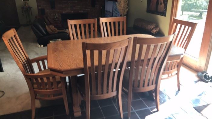 Custom Made Oak Dining Table and (6) Chairs