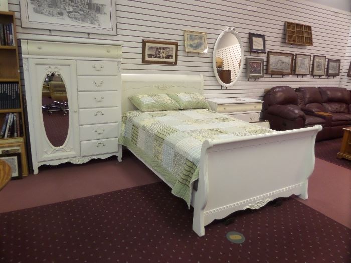 full size sleigh bed, dresser, mirror, chest (mattress & box) priced separate