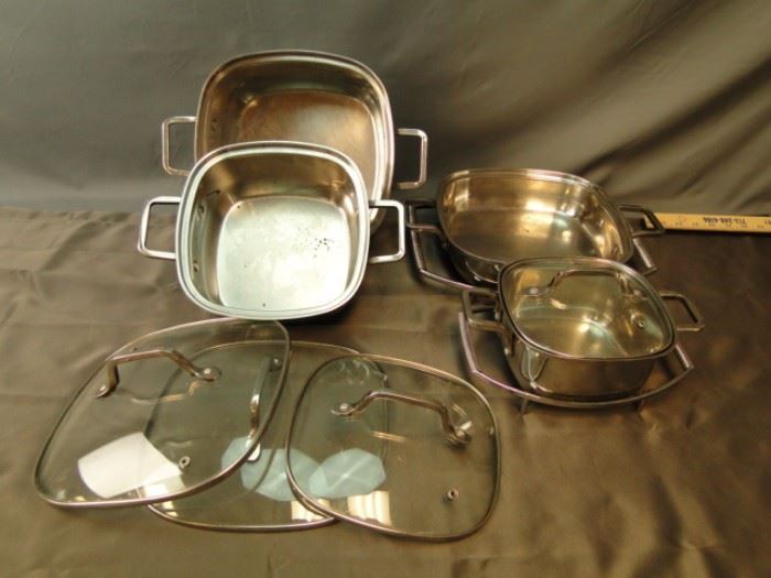 4x Square Pan Stainless Steel Pots and etc.