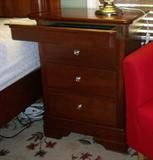 STANLEY FURNITURE King Bedroom Set:
Elegant Headboard, Footboard, Side Slats
(2) 4 drawer Nightstands
Armoire Dressing Cabinet w/ TV storage $495 set