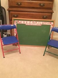 Children's chairs and Vintage Chalkboard