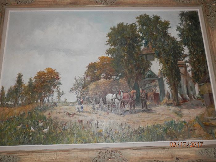 Signed Oil on Canvas....Farm scene....extreme detail.