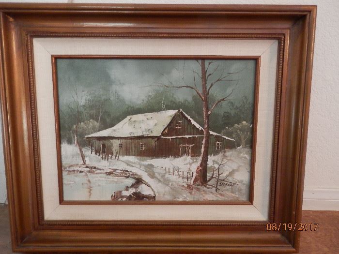 Oil on Canvas winter farm scene...signed