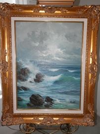 Oil on canvas adhered to board 18"x24" seascape not including frame dimensions