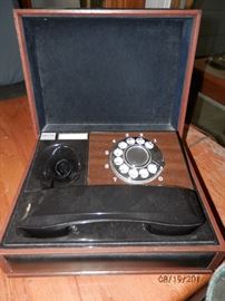 Deco Phone...Executive Dial Phone in Mahogany and leather covered desk case.