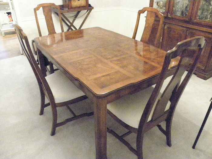 Asian contemporary Dining room set by UNIVERSAL....6 side chairs, all rock solid  table with 2 leaves and complete set of pads....see next photos for buffet and 2 piece china hutch ----->>