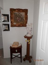 Victorian needlepoint tapestry...Mission style display stand