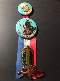 Gene Autry and Champ pinbacks with ribbon 