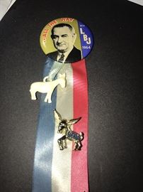 "All the Way" LBJ pinback with ribbon 