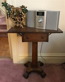 Antique Drop Side Occasional / Game Table, Stereo & Lyre Holder