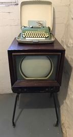 Vintage Philco TV (Not Working, Smith-Corona Mint Green Typewriter with Case