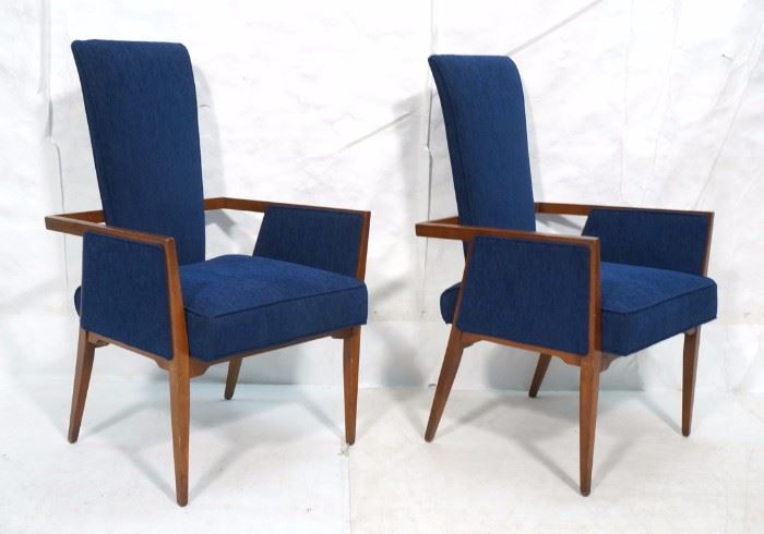 Lot 4 Pr Tall Back Blue Fabric Modernist Lounge Chairs.
