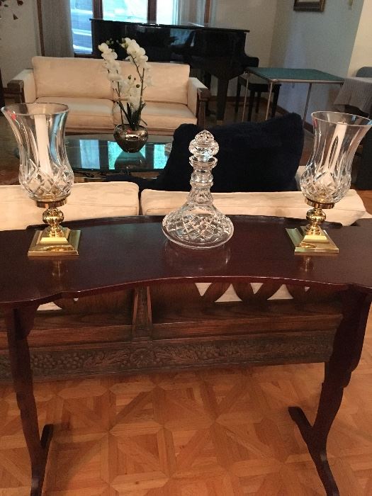 Candle holders and wine decanter are Waterford 