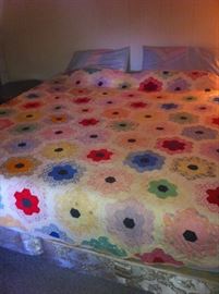 King size bed, vintage quilt