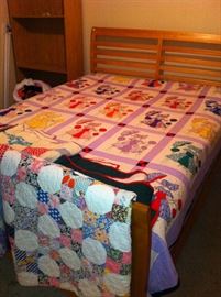 Full size bed, vintage quilts