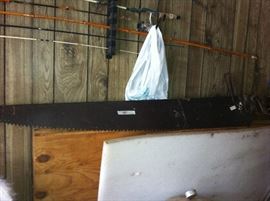 Vintage saw, rods 7 reels