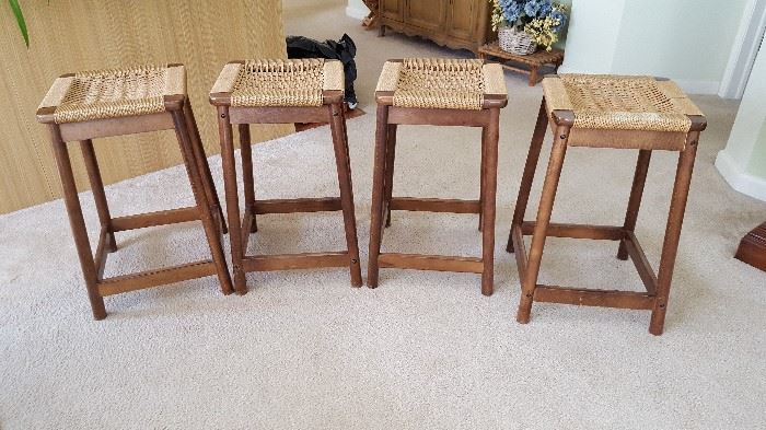 4 Rattan seated bar stools