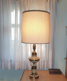 Nice table lamp (matches swag lamp) with brass base, partially painted cream color.
