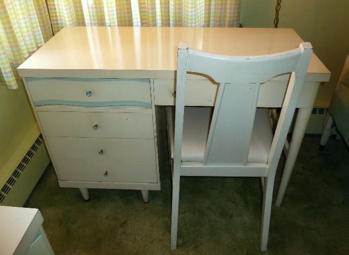 Mid Century Modern white desk and matching chair by Bassett