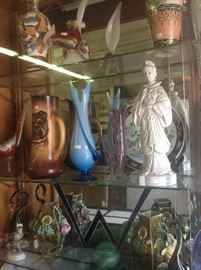 Antique majolica vases, Murano glass, bric a brac