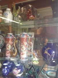 Pair of as is. Tall Imari vases, other glass and porcelain