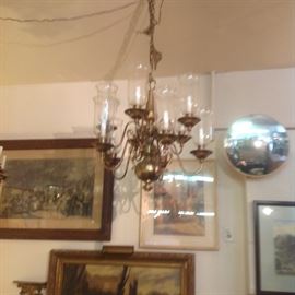 Williamsburg style chandelier, wall art