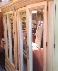 Pair of Neoclassic style two door mirrored armoires