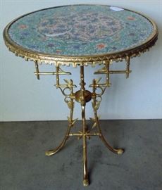 Asian porcelain top table on brass aesthetic base