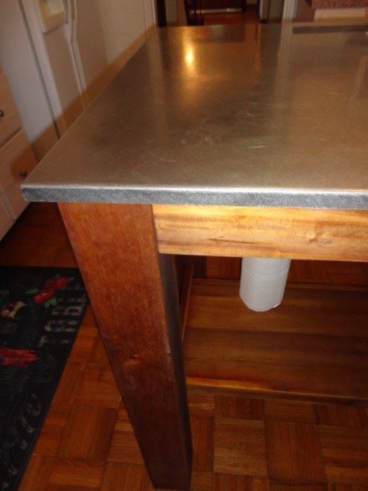 stainless steel top wood table