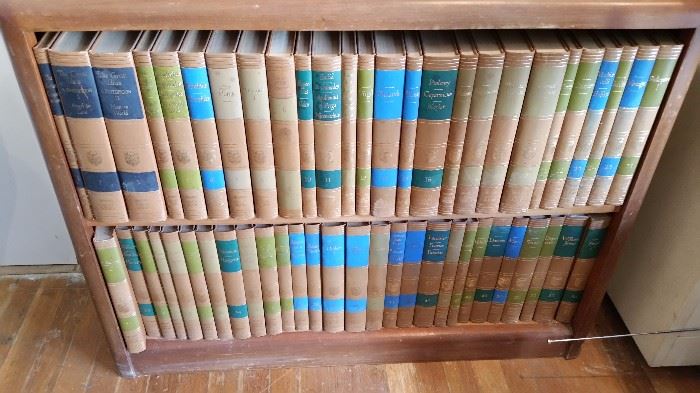 Britanica classic series with bookshelf.