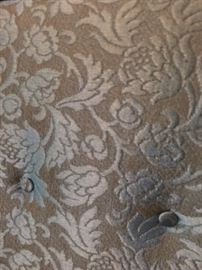Brocade fabric on turquoise chairs