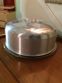 Glass cake plate with aluminum dome