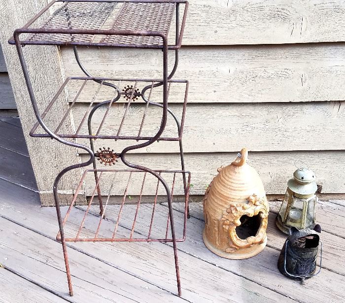 Wrought stand & patio decor