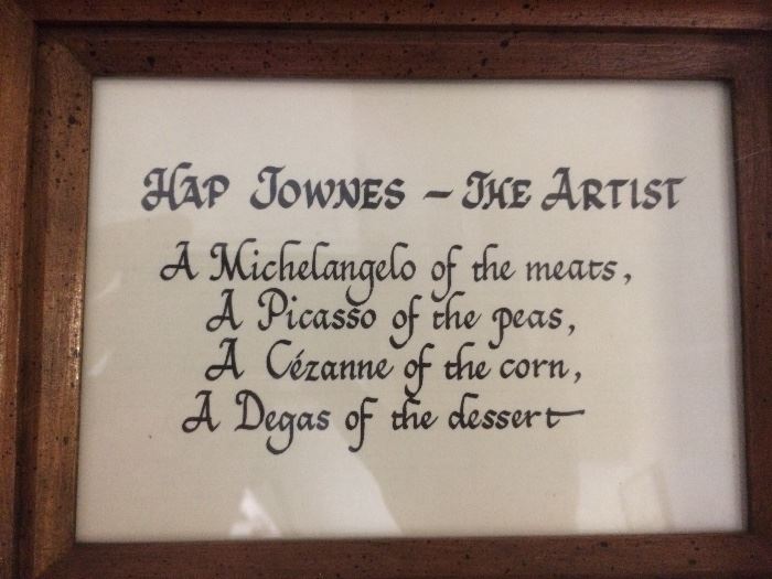 Hap Townes Memorabilia -there will be more items from the restaurant, pictures to follow. 