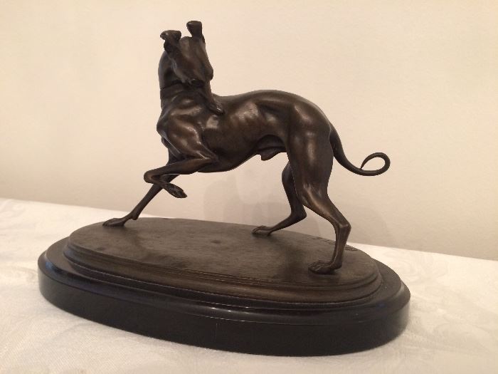 Antoine Louis Barye (1795-1875) bronze Greyhound on black marble
