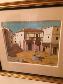 Roberto Bort, one of two with Spanish village themes, 10x14, watercolor; 12x14 water color.