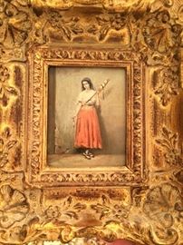 Artist: Boras, antique, Spanish style Woman with Yarn, 4x6, oil