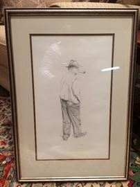 Bruce Corban, pencil sketch, 13x20, "Farmer with a Pipe"