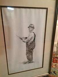 Donnie Finley, pencil, 13x20, "Farmer with Corn"