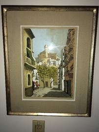 Roberto Bort, 10x14, Village Spain, watercolor. One of five Robert Bort paintings