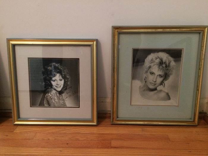 Some framed pictures of the stars from Hap Townes Restaurant -many signed. Reba and Tammy Wynette