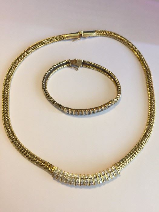 18k YG/Diamond Necklace & Bracelet c.1950