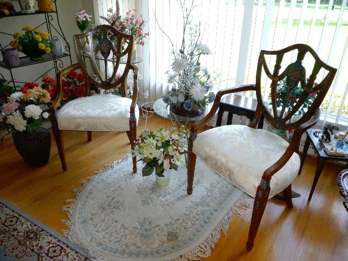 Wellington Hall Caribbean Arm Chairs -lots of decor / flowers/  nice side chairs
