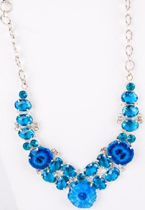Lot 30 - Jewelry Large Sterling Silver Blue Stone Necklace