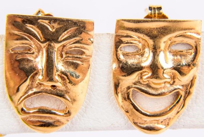Lot 10 - Jewelry 14kt Yellow Gold Greek Tragedy Earrings