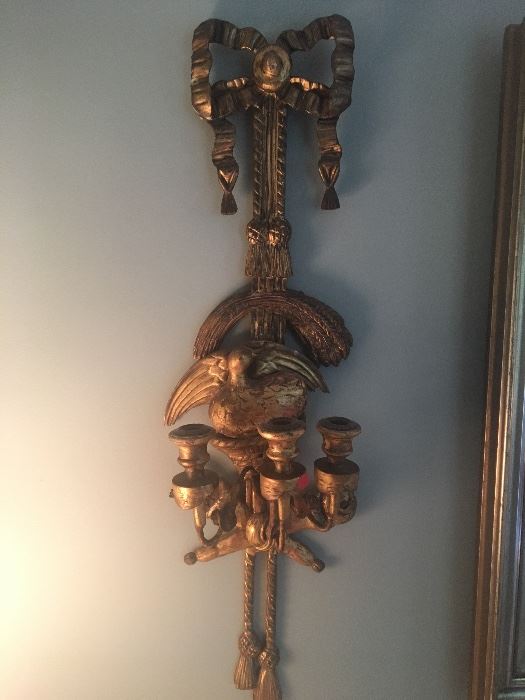 Antique gilded 19th Century wood sconces, a must see pair of early Americana!!