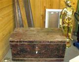 Trunk, Soldier Lamp Base, and two window frames