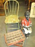 Old Chair, Fishing Boy, Two Coke Cases, and Step Stool